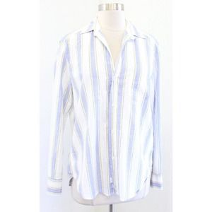 Frank and Eileen Eileen Striped V Neck Button Down Shirt Blouse XS Blue Yellow